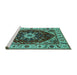 Sideview of Machine Washable Persian Turquoise Traditional Area Rugs, wshurb1469turq