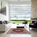 Square Mid-Century Modern Saffron Red Persian Rug in a Living Room, urb1469