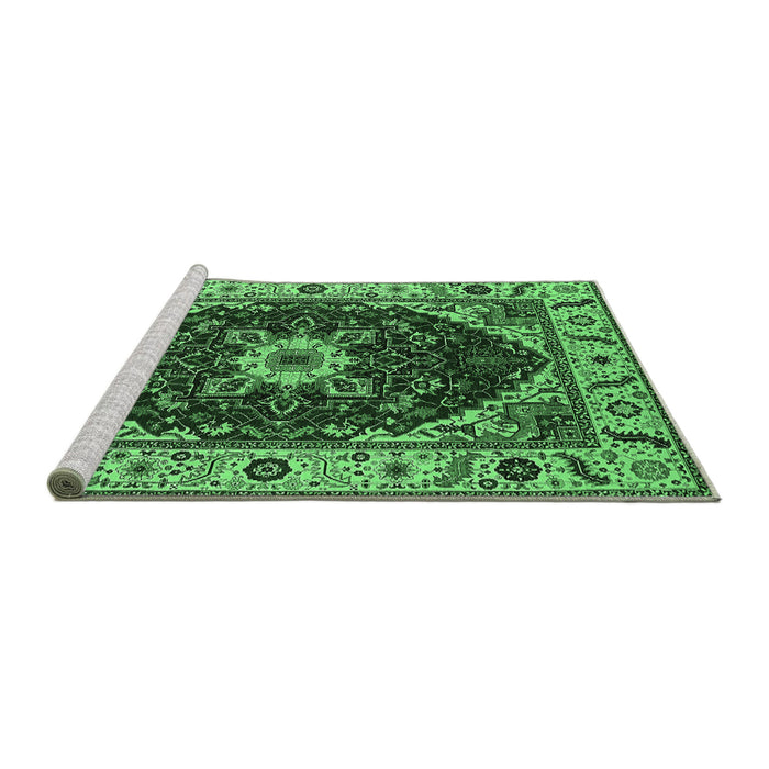 Sideview of Machine Washable Persian Emerald Green Traditional Area Rugs, wshurb1469emgrn