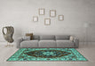 Machine Washable Persian Turquoise Traditional Area Rugs in a Living Room,, wshurb1469turq