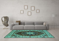 Machine Washable Persian Turquoise Traditional Rug, wshurb1469turq