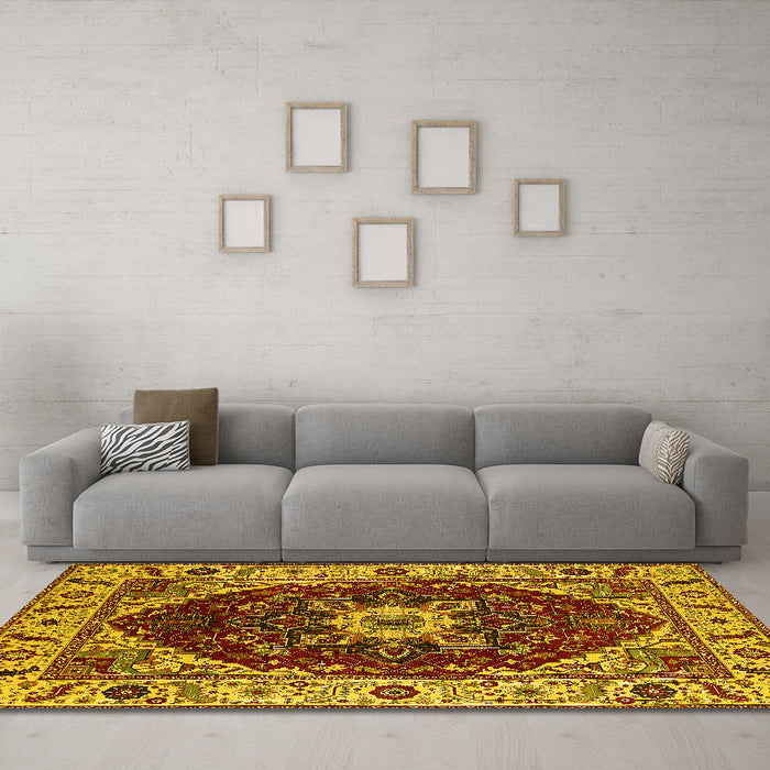 Machine Washable Persian Yellow Traditional Rug in a Living Room, wshurb1469yw