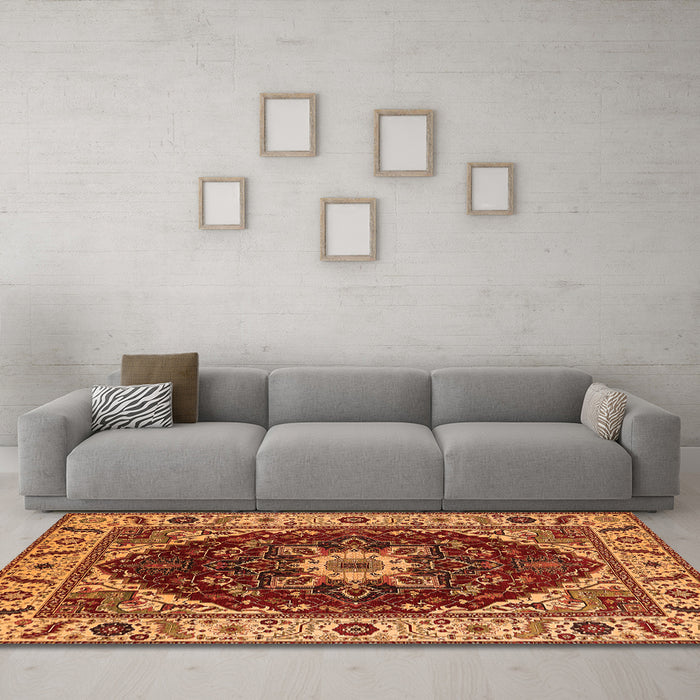 Machine Washable Persian Orange Traditional Area Rugs in a Living Room, wshurb1469org