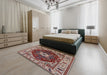 Mid-Century Modern Saffron Red Persian Rug in a Bedroom, urb1469