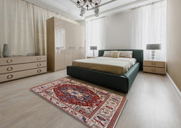 Mid-Century Modern Saffron Red Persian Rug in a Bedroom, urb1469