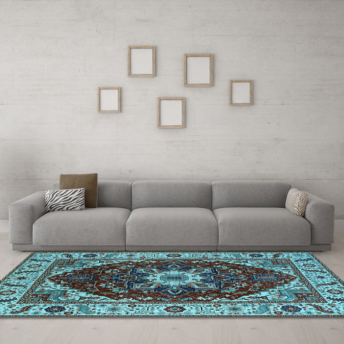 Machine Washable Persian Light Blue Traditional Rug in a Living Room, wshurb1469lblu