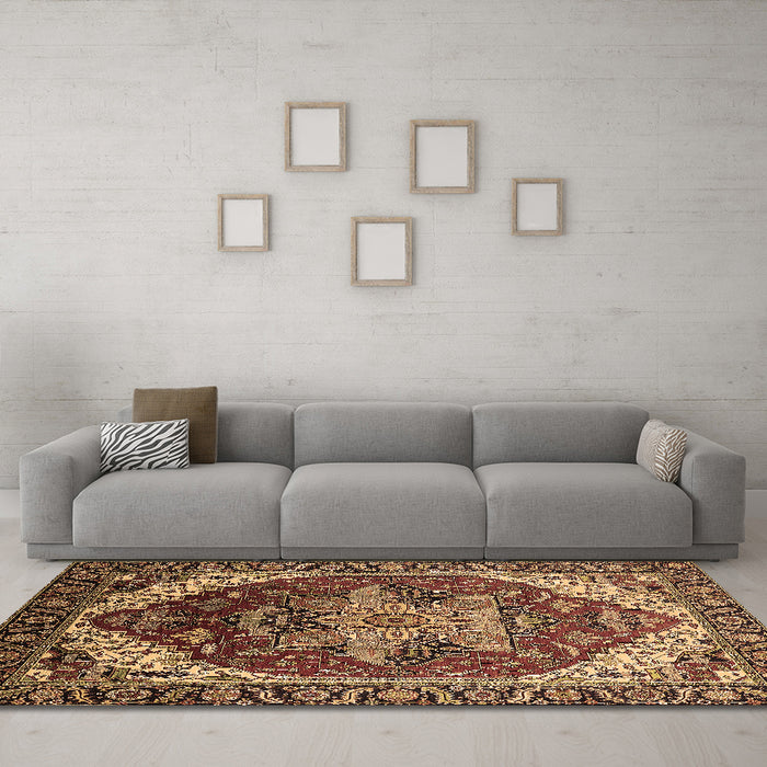 Machine Washable Persian Brown Traditional Rug in a Living Room,, wshurb1470brn