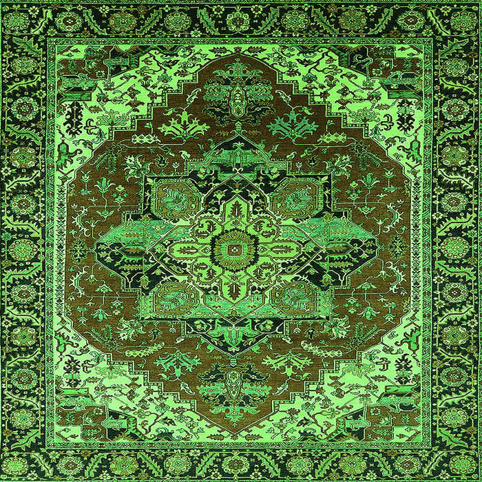 Square Persian Green Traditional Rug, urb1470grn