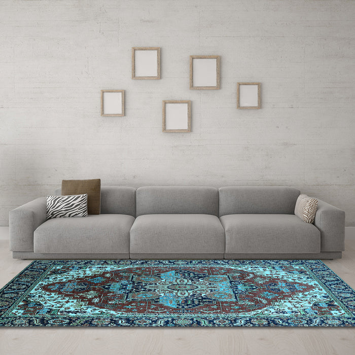 Machine Washable Persian Light Blue Traditional Rug in a Living Room, wshurb1470lblu