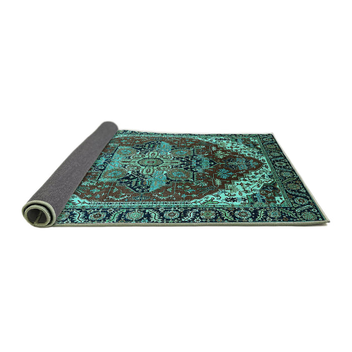 Sideview of Persian Turquoise Traditional Rug, urb1470turq