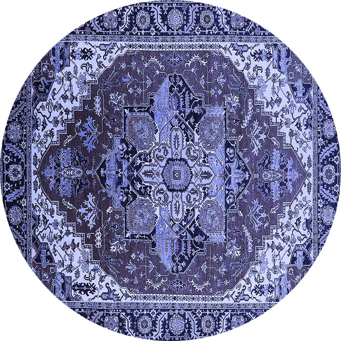 Round Machine Washable Persian Blue Traditional Rug, wshurb1470blu