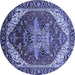 Round Machine Washable Persian Blue Traditional Rug, wshurb1470blu