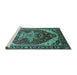 Sideview of Machine Washable Persian Turquoise Traditional Area Rugs, wshurb1470turq