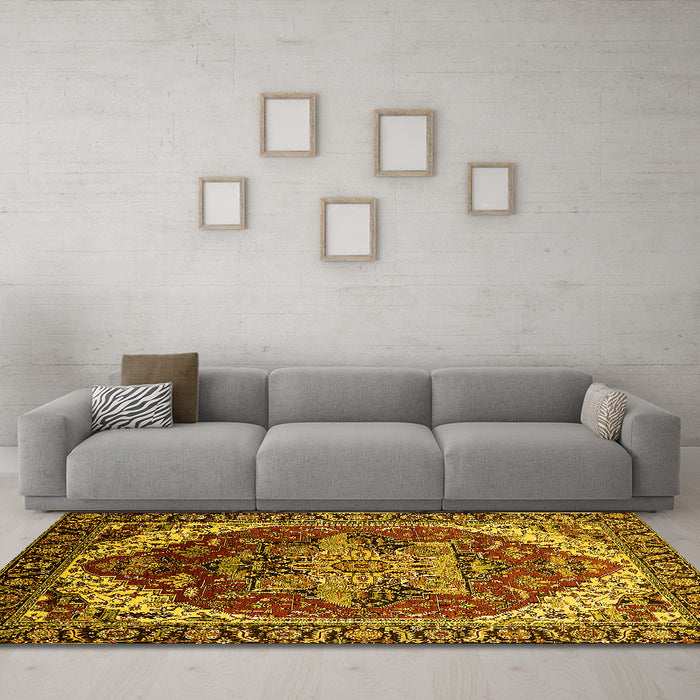 Machine Washable Persian Yellow Traditional Rug in a Living Room, wshurb1470yw