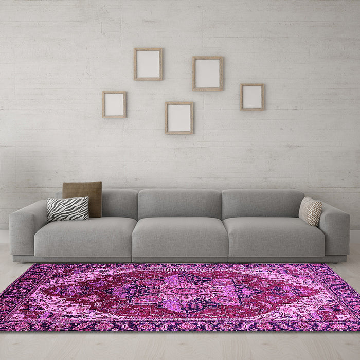 Machine Washable Persian Pink Traditional Rug in a Living Room, wshurb1470pnk