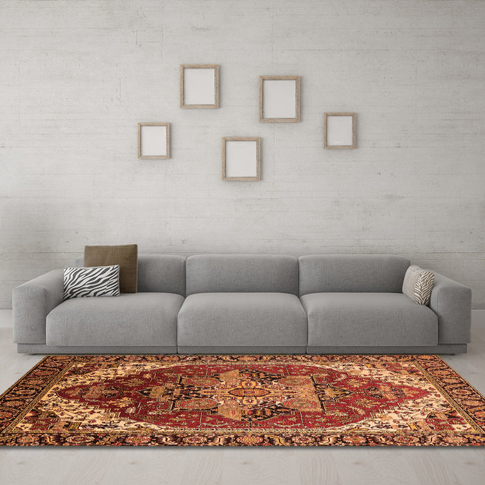 Machine Washable Persian Orange Traditional Area Rugs in a Living Room, wshurb1470org