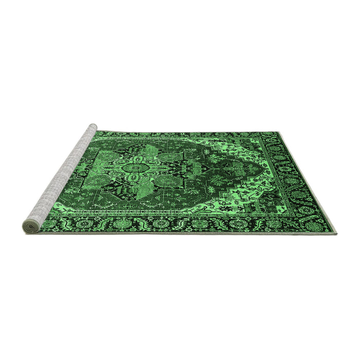 Sideview of Machine Washable Persian Emerald Green Traditional Area Rugs, wshurb1470emgrn