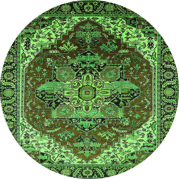 Round Persian Green Traditional Rug, urb1470grn