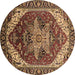 Round Persian Brown Traditional Rug, urb1470brn