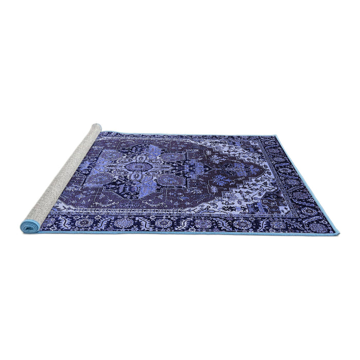 Sideview of Machine Washable Persian Blue Traditional Rug, wshurb1470blu
