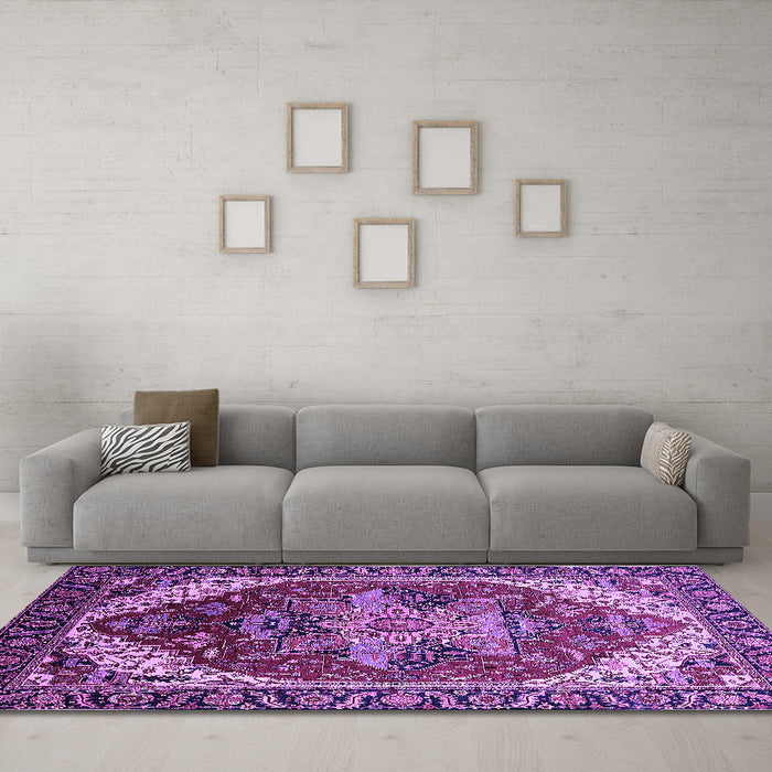 Machine Washable Persian Purple Traditional Area Rugs in a Living Room, wshurb1470pur