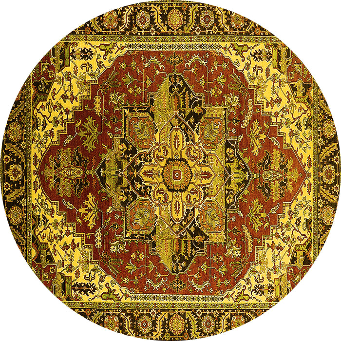 Round Persian Yellow Traditional Rug, urb1470yw