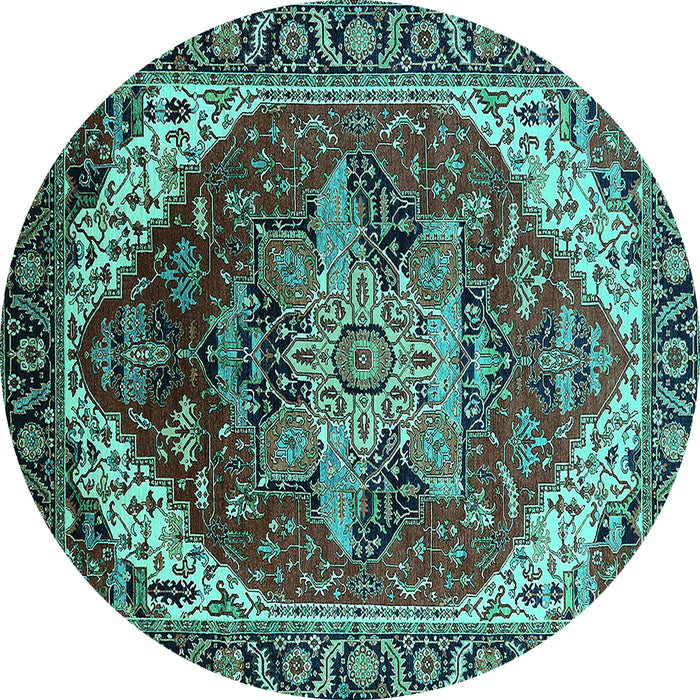 Round Persian Turquoise Traditional Rug, urb1470turq