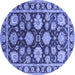 Round Machine Washable Oriental Blue Traditional Rug, wshurb1471blu