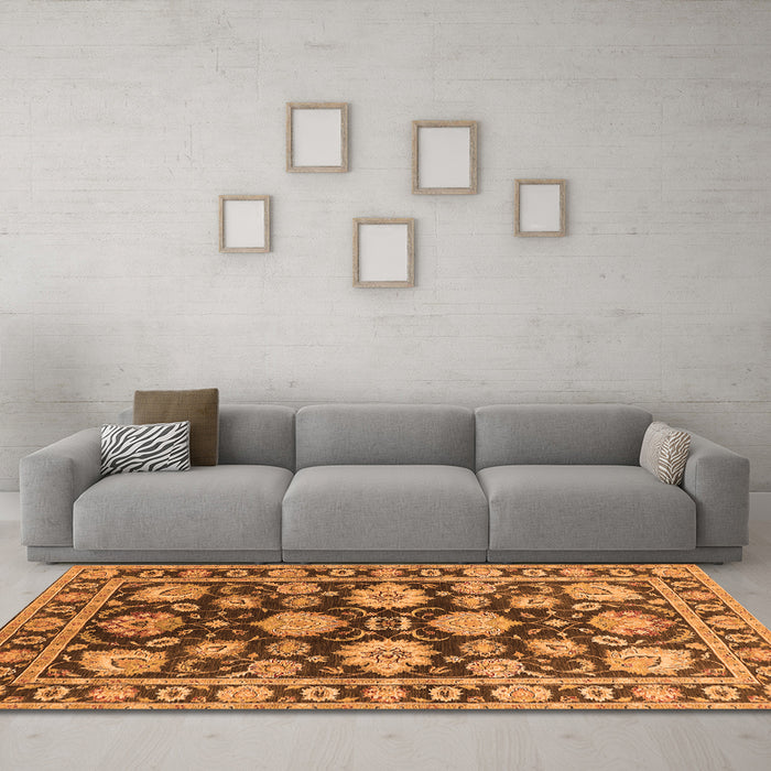 Machine Washable Oriental Orange Traditional Area Rugs in a Living Room, wshurb1471org