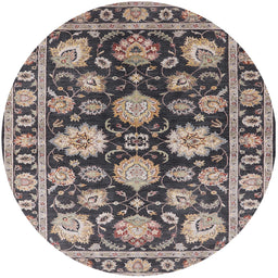 Round Mid-Century Modern Black Oriental Rug, urb1471