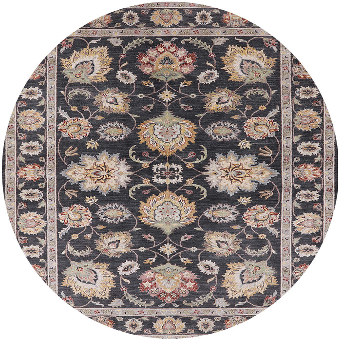 Round Mid-Century Modern Black Oriental Rug, urb1471