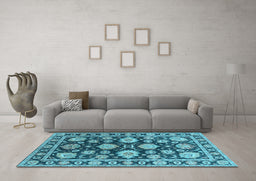 Machine Washable Oriental Light Blue Traditional Rug in a Living Room, wshurb1471lblu