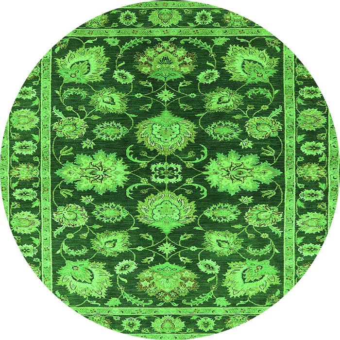 Round Machine Washable Oriental Green Traditional Area Rugs, wshurb1471grn