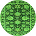 Round Machine Washable Oriental Green Traditional Area Rugs, wshurb1471grn