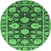 Round Machine Washable Oriental Emerald Green Traditional Area Rugs, wshurb1471emgrn