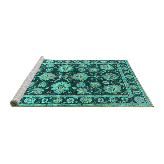 Sideview of Machine Washable Oriental Turquoise Traditional Area Rugs, wshurb1471turq