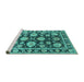 Sideview of Machine Washable Oriental Turquoise Traditional Area Rugs, wshurb1471turq