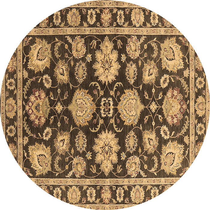 Round Oriental Brown Traditional Rug, urb1471brn