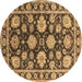 Round Oriental Brown Traditional Rug, urb1471brn