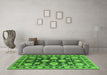 Machine Washable Oriental Green Traditional Area Rugs in a Living Room,, wshurb1471grn