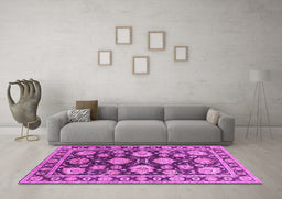 Machine Washable Oriental Pink Traditional Rug in a Living Room, wshurb1471pnk