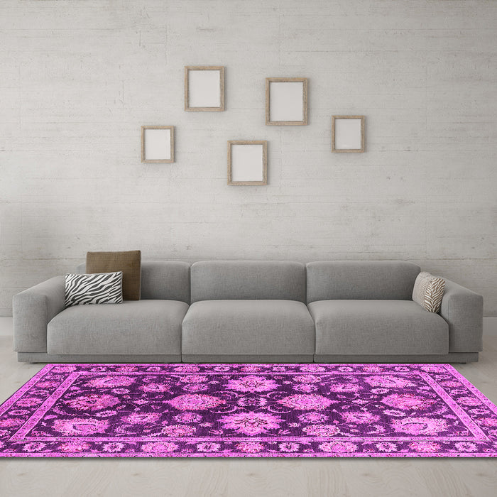 Machine Washable Oriental Pink Traditional Rug in a Living Room, wshurb1471pnk