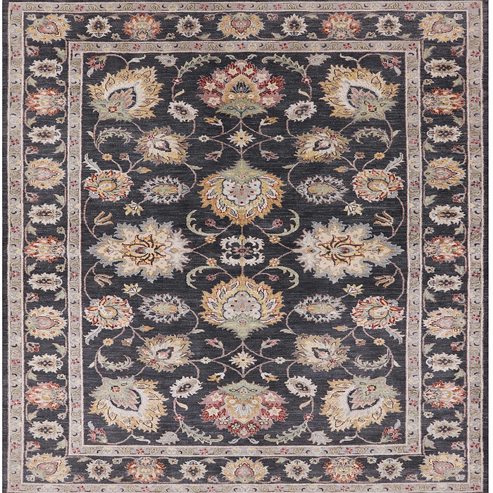 Square Mid-Century Modern Black Oriental Rug, urb1471