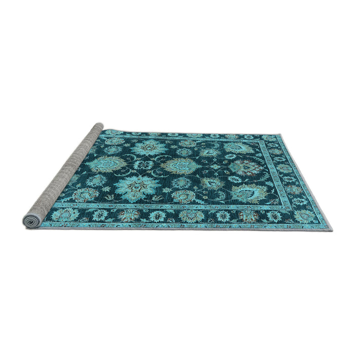 Sideview of Machine Washable Oriental Light Blue Traditional Rug, wshurb1471lblu