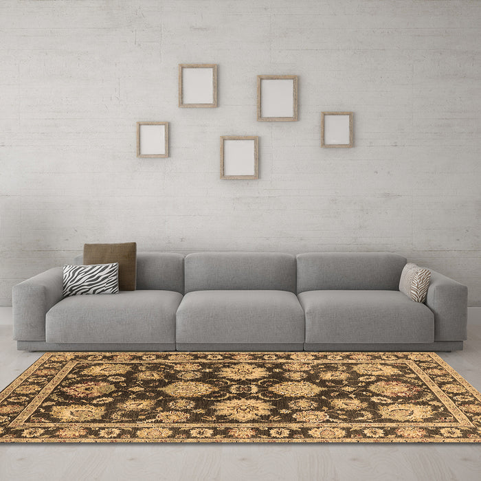Machine Washable Oriental Brown Traditional Rug in a Living Room,, wshurb1471brn