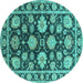 Round Machine Washable Oriental Turquoise Traditional Area Rugs, wshurb1471turq