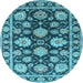 Round Machine Washable Oriental Light Blue Traditional Rug, wshurb1471lblu