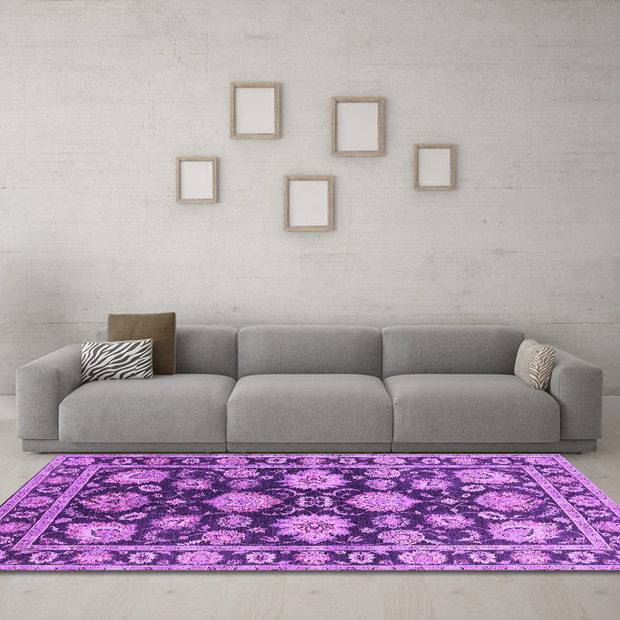 Machine Washable Oriental Purple Traditional Area Rugs in a Living Room, wshurb1471pur