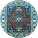 Round Machine Washable Persian Light Blue Traditional Rug, wshurb1472lblu