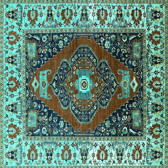 Square Machine Washable Persian Turquoise Traditional Area Rugs, wshurb1472turq